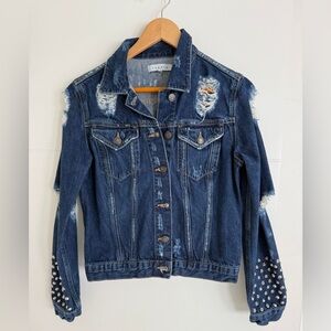 Sandro Blue Denim Jacket with studded sleeves